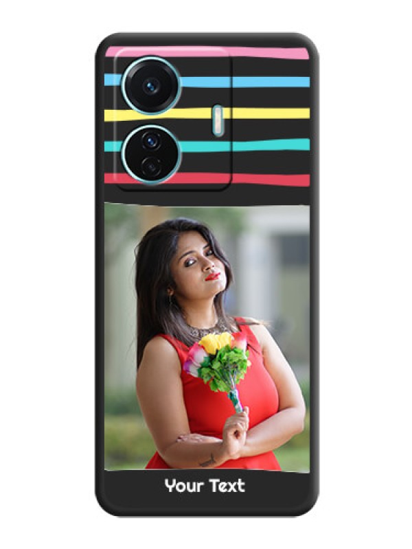 Custom Multicolor Lines with Image on Space Black Personalized Soft Matte Phone Covers - Vivo T1 Pro 5G