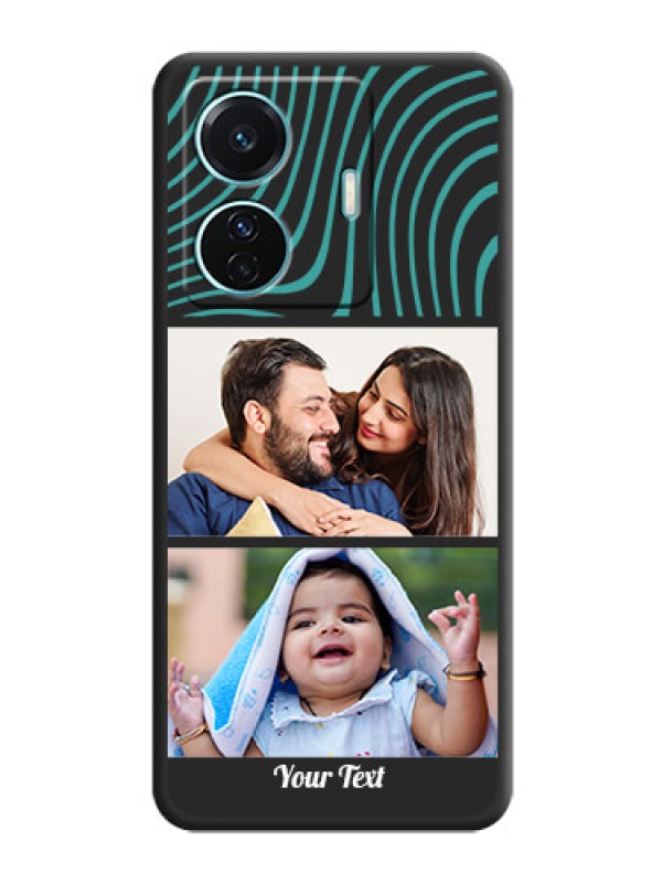 Custom Wave Pattern with 2 Image Holder on Space Black Personalized Soft Matte Phone Covers - Vivo T1 Pro 5G