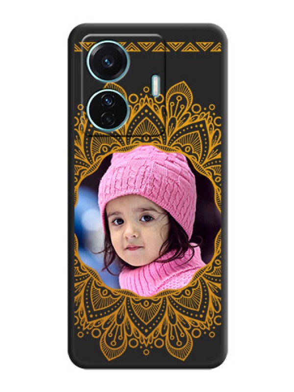 Custom Round Image with Floral Design on Photo on Space Black Soft Matte Mobile Cover - Vivo T1 Pro 5G