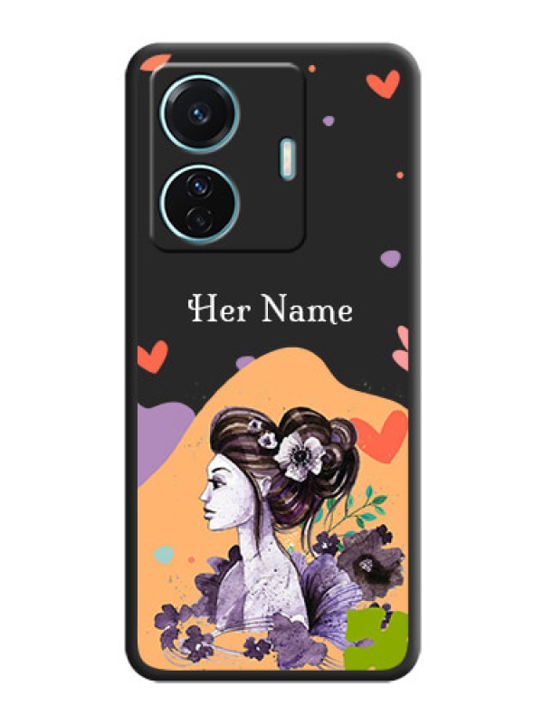 Custom Namecase For Her With Fancy Lady Image On Space Black Personalized Soft Matte Phone Covers -Vivo T1 Pro 5G