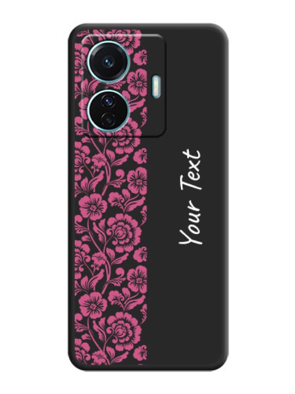 Custom Pink Floral Pattern Design With Custom Text On Space Black Personalized Soft Matte Phone Covers -Vivo T1 Pro 5G