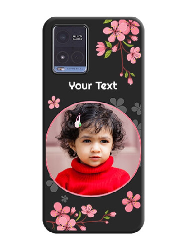 Custom Round Image with Pink Color Floral Design on Photo on Space Black Soft Matte Back Cover - Vivo T1x