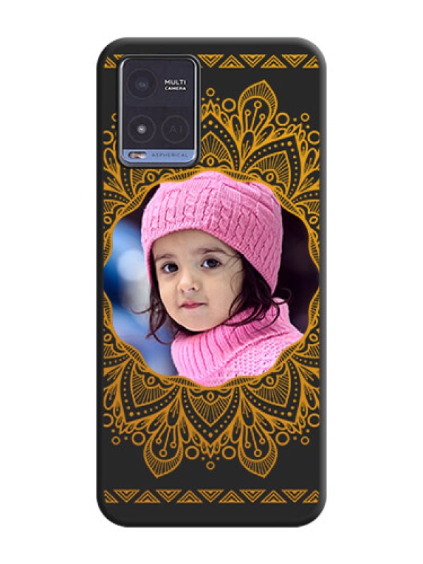 Custom Round Image with Floral Design on Photo on Space Black Soft Matte Mobile Cover - Vivo T1x