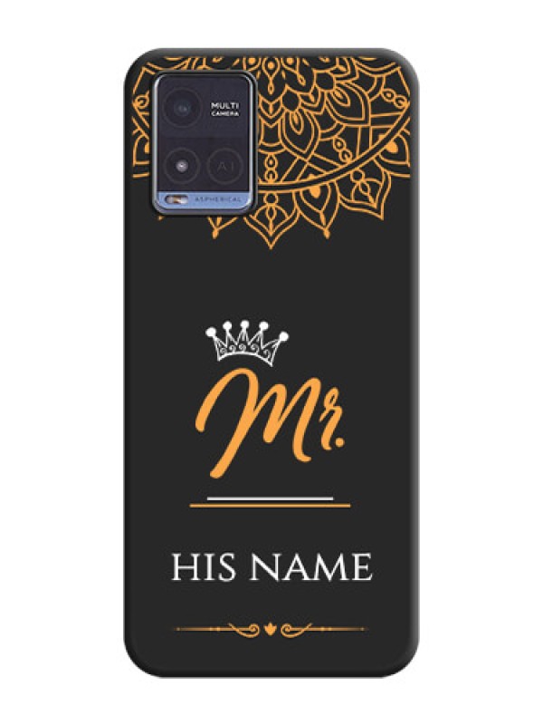 Custom Mr Name with Floral Design  on Personalised Space Black Soft Matte Cases - Vivo T1x
