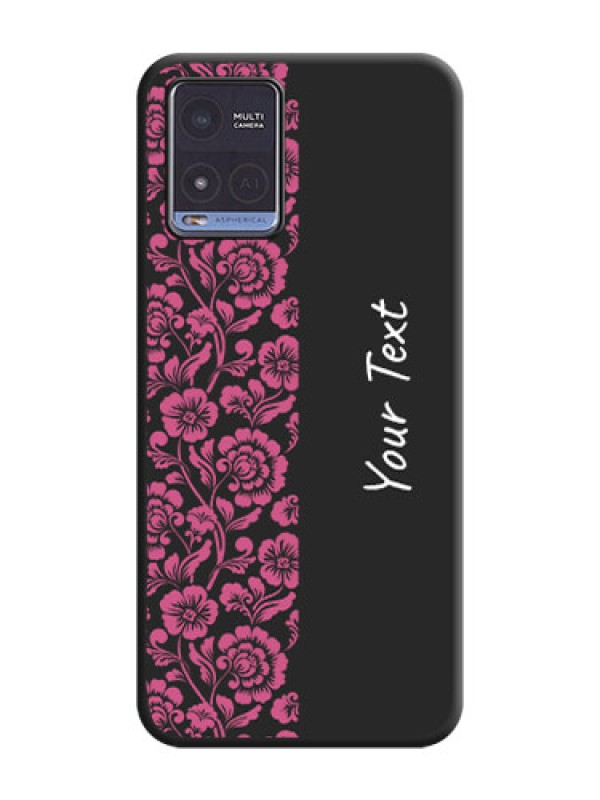 Custom Pink Floral Pattern Design With Custom Text On Space Black Personalized Soft Matte Phone Covers -Vivo T1X