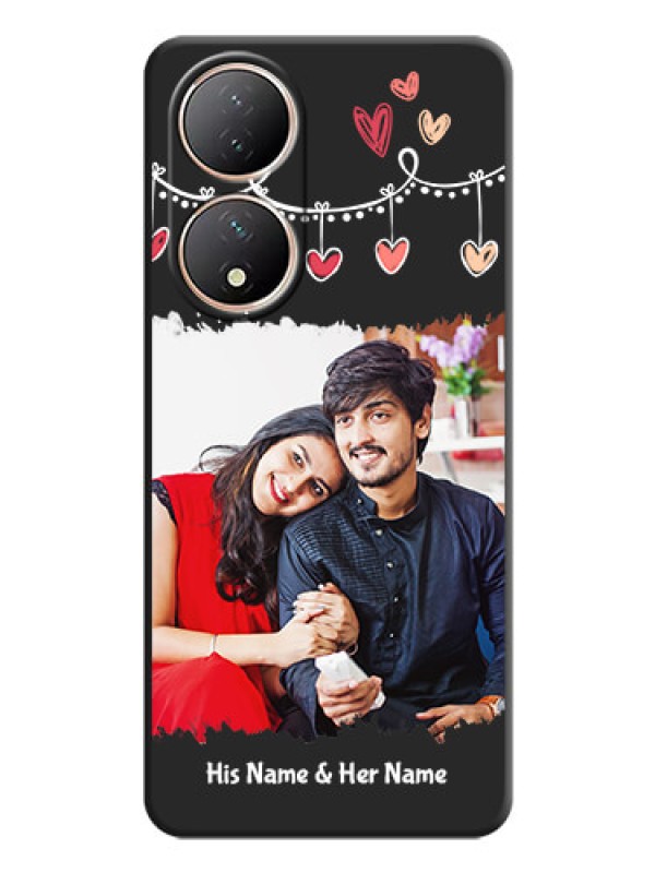 Custom Pink Love Hangings with Name on Space Black Custom Soft Matte Phone Cases - Vivo T2 5G
