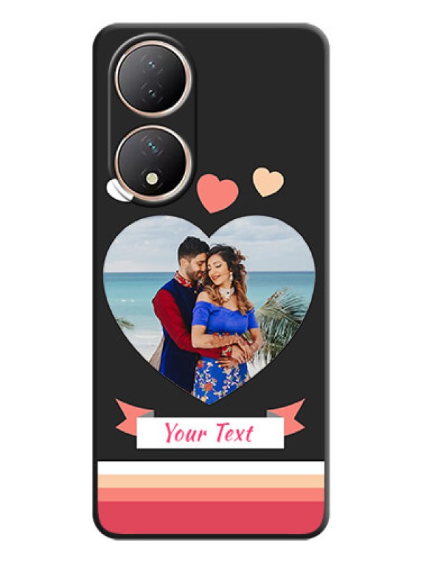 Custom Love Shaped Photo with Colorful Stripes on Personalised Space Black Soft Matte Cases - Vivo T2 5G