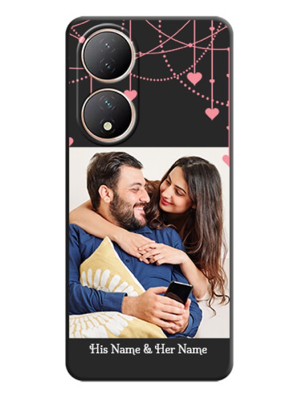 Custom Pink Love Hangings with Text on Space Black Custom Soft Matte Back Cover - Vivo T2 5G