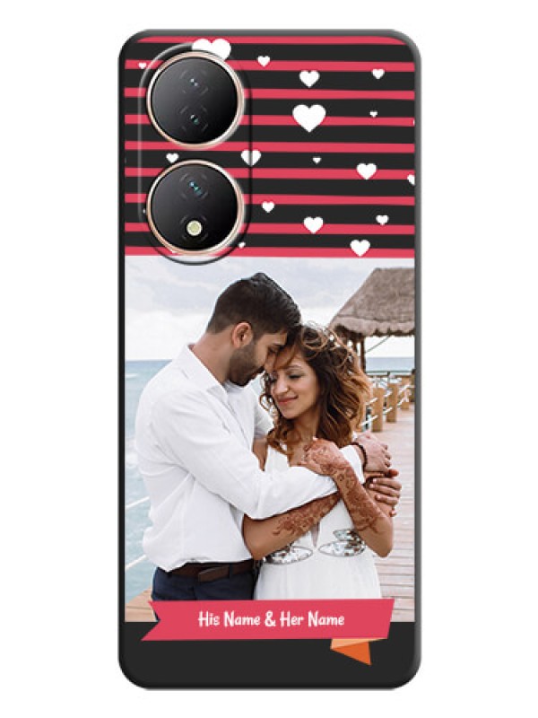 Custom White Color Love Symbols with Pink Lines Pattern on Space Black Custom Soft Matte Phone Cases - Vivo T2 5G