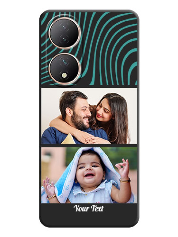 Custom Wave Pattern with 2 Image Holder on Space Black Personalized Soft Matte Phone Covers - Vivo T2 5G