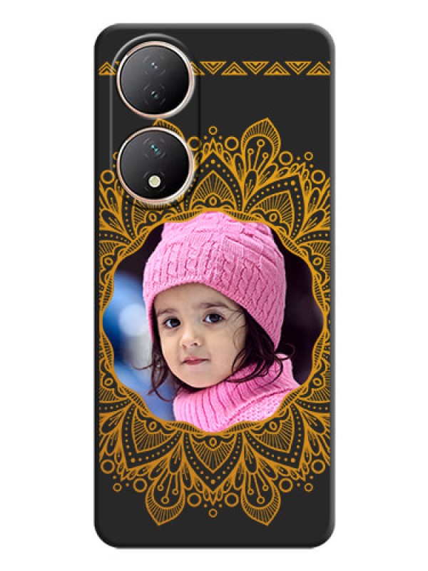Custom Round Image with Floral Design on Photo on Space Black Soft Matte Mobile Cover - Vivo T2 5G