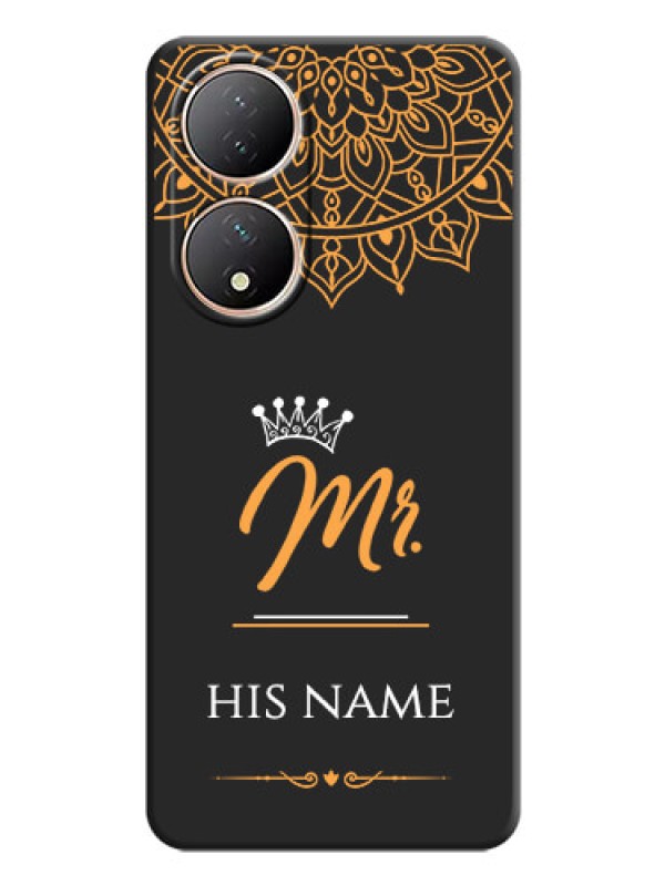 Custom Mr Name with Floral Design  on Personalised Space Black Soft Matte Cases - Vivo T2 5G