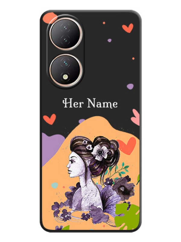 Custom Namecase For Her With Fancy Lady Image On Space Black Personalized Soft Matte Phone Covers -Vivo T2 5G