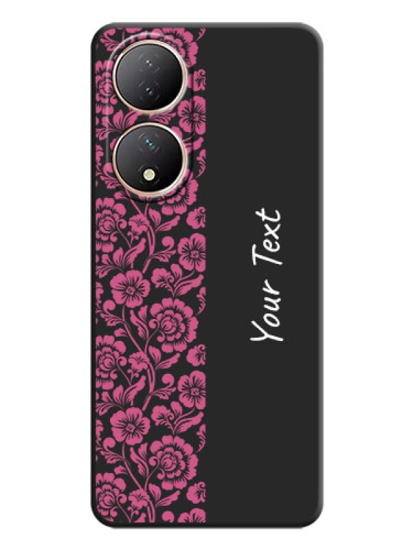Custom Pink Floral Pattern Design With Custom Text On Space Black Personalized Soft Matte Phone Covers -Vivo T2 5G