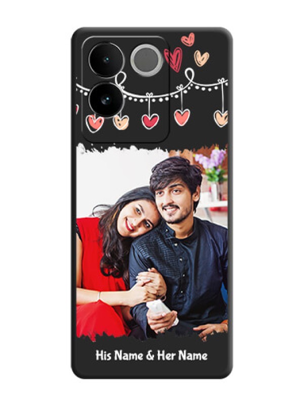 Custom Pink Love Hangings with Name On Space Black Custom Soft Matte Mobile Back Cover - Vivo T2 Pro 5G