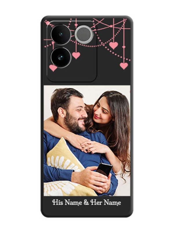 Custom Pink Love Hangings with Text On Space Black Custom Soft Matte Mobile Back Cover - Vivo T2 Pro 5G