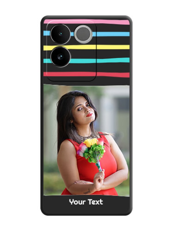 Custom Multicolor Lines with Image On Space Black Custom Soft Matte Mobile Back Cover - Vivo T2 Pro 5G