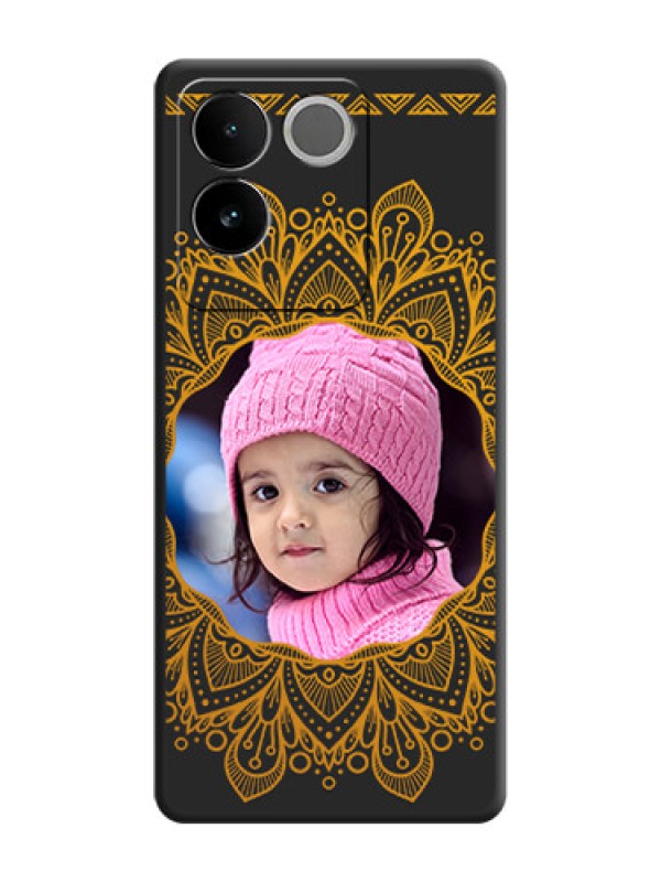 Custom Round Image with Floral Design On Space Black Custom Soft Matte Mobile Back Cover - Vivo T2 Pro 5G