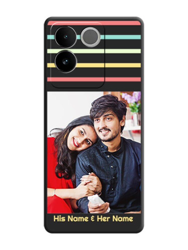 Custom Color Stripes with Photo and Text on Photo  On Space Black Custom Soft Matte Mobile Back Cover - Vivo T2 Pro 5G