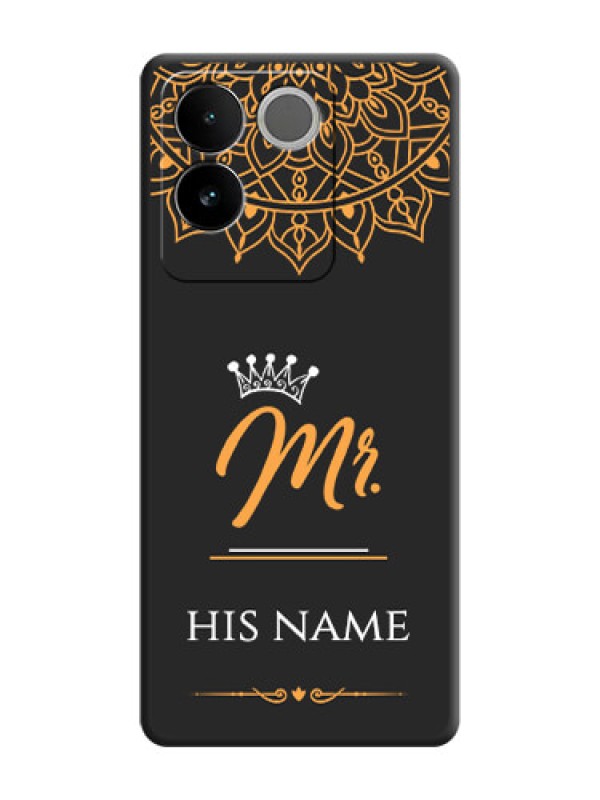 Custom Mr Name with Floral Design On Space Black Custom Soft Matte Mobile Back Cover - Vivo T2 Pro 5G