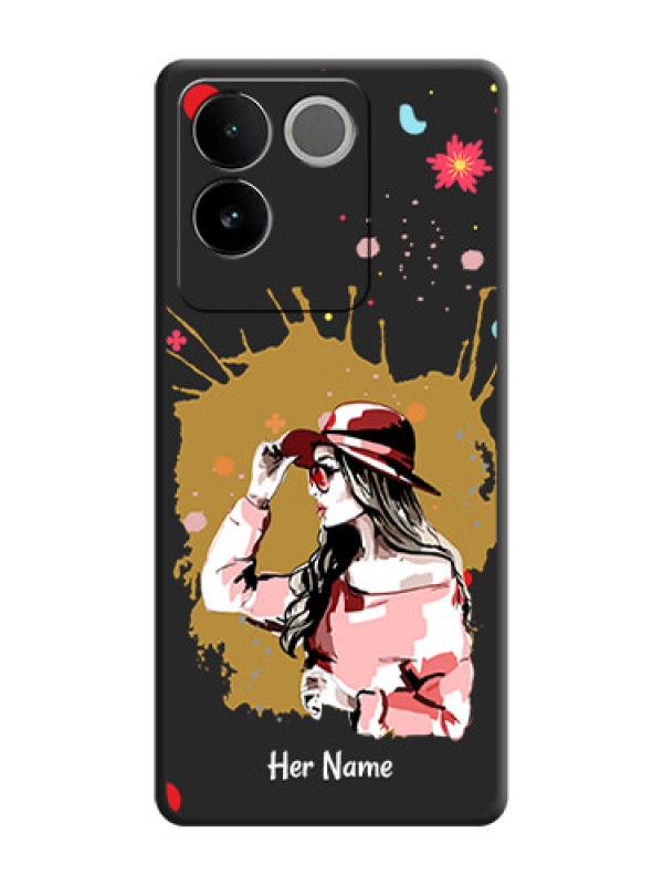 Custom Mordern Lady With Color Splash Background With Custom Text On Space Black Custom Soft Matte Mobile Back Cover - Vivo T2 Pro 5G
