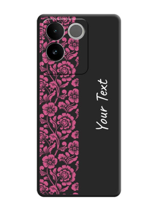 Custom Pink Floral Pattern Design With Custom Text On Space Black Custom Soft Matte Mobile Back Cover - Vivo T2 Pro 5G
