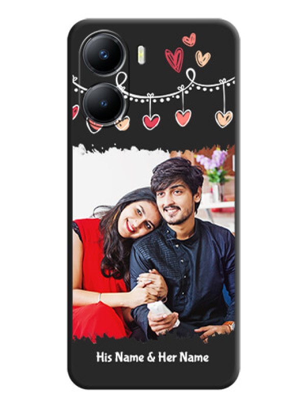 Custom Pink Love Hangings with Name on Space Black Custom Soft Matte Phone Cases - Vivo T2x 5G