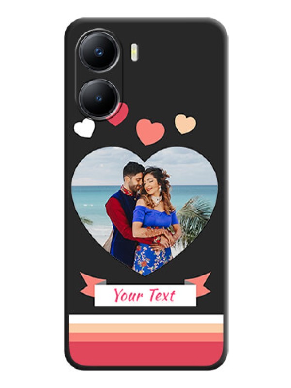 Custom Love Shaped Photo with Colorful Stripes on Personalised Space Black Soft Matte Cases - Vivo T2x 5G