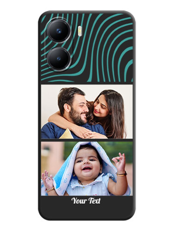 Custom Wave Pattern with 2 Image Holder on Space Black Personalized Soft Matte Phone Covers - Vivo T2x 5G