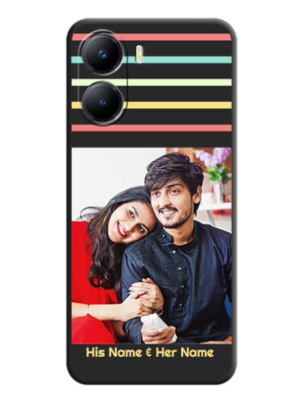 Custom Color Stripes with Photo and Text on Photo on Space Black Soft Matte Mobile Case - Vivo T2x 5G