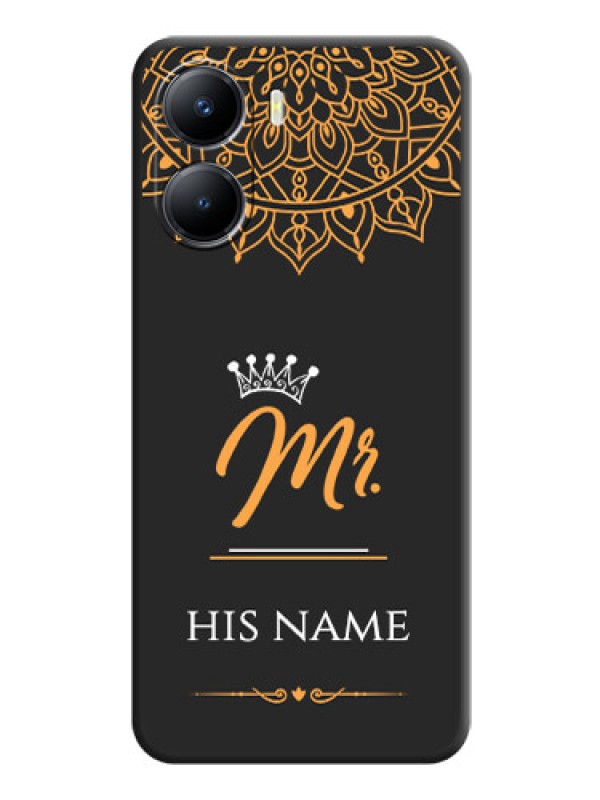 Custom Mr Name with Floral Design  on Personalised Space Black Soft Matte Cases - Vivo T2x 5G