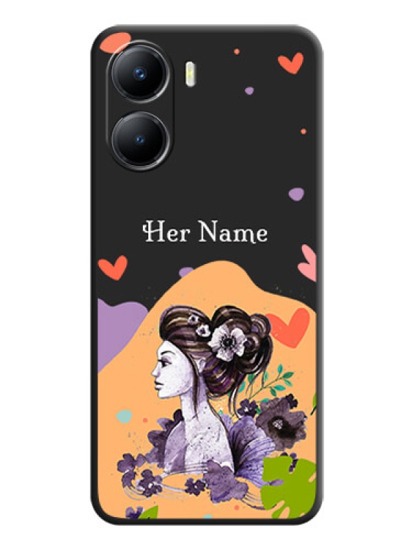 Custom Namecase For Her With Fancy Lady Image On Space Black Personalized Soft Matte Phone Covers -Vivo T2X 5G