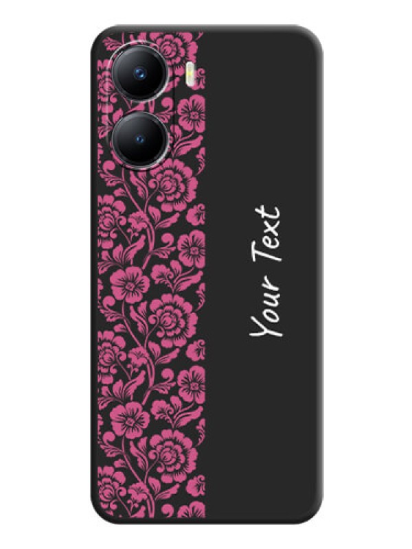 Custom Pink Floral Pattern Design With Custom Text On Space Black Personalized Soft Matte Phone Covers -Vivo T2X 5G