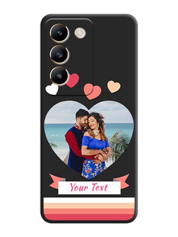 Custom Love Shaped Photo with Colorful Stripes on Personalised Space Black Soft Matte Cases - Vivo T3 5G