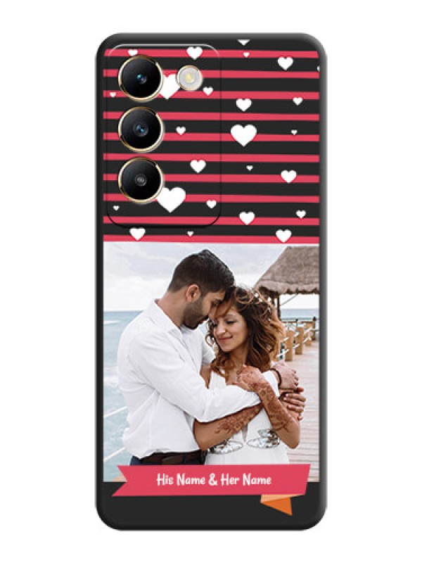 Custom White Color Love Symbols with Pink Lines Pattern on Space Black Custom Soft Matte Phone Cases - Vivo T3 5G