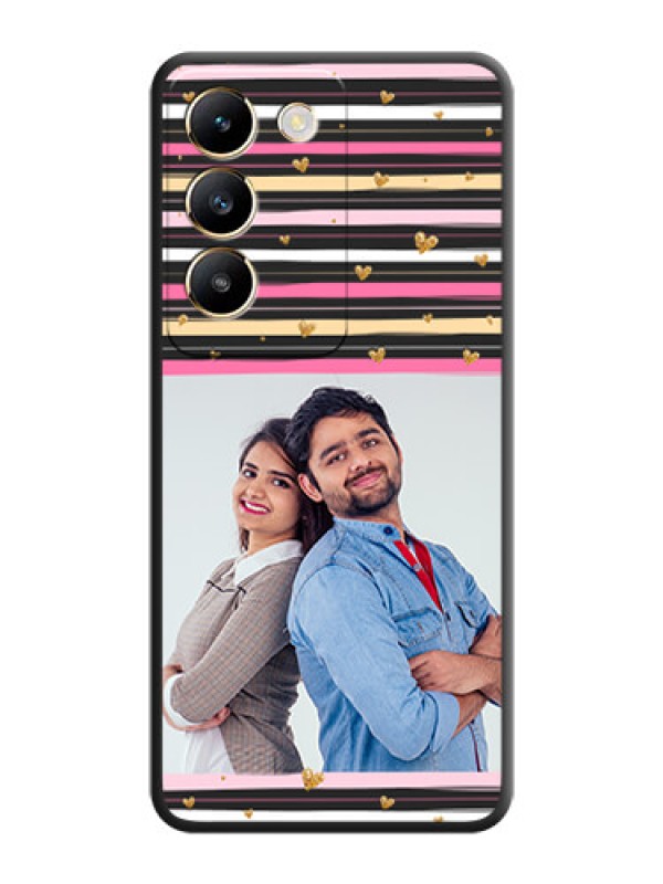 Custom Multicolor Lines and Golden Love Symbols Design - Photo on Space Black Soft Matte Mobile Cover - Vivo T3 5G