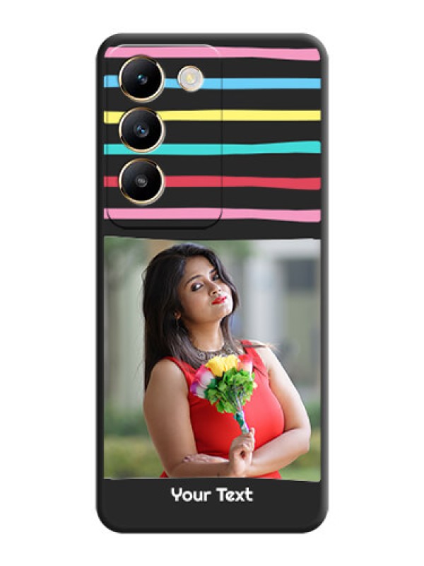 Custom Multicolor Lines with Image on Space Black Personalized Soft Matte Phone Covers - Vivo T3 5G
