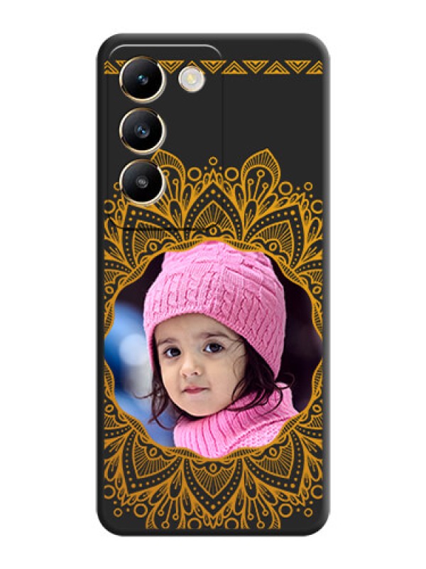 Custom Round Image with Floral Design - Photo on Space Black Soft Matte Mobile Cover - Vivo T3 5G