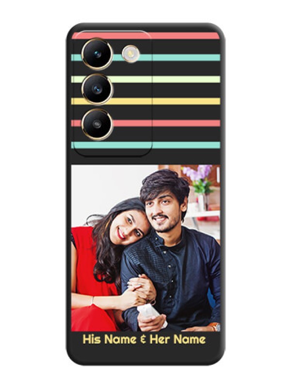 Custom Color Stripes with Photo and Text - Photo on Space Black Soft Matte Mobile Case - Vivo T3 5G