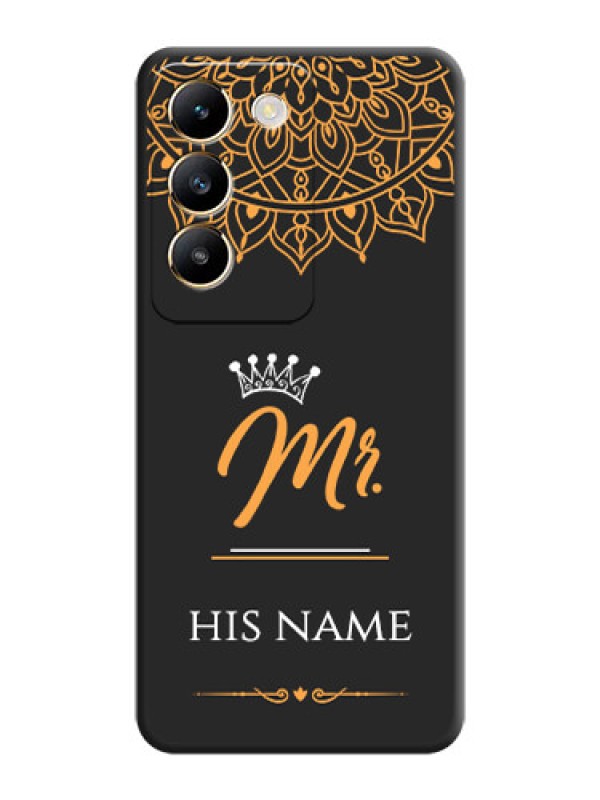 Custom Mr Name with Floral Design on Personalised Space Black Soft Matte Cases - Vivo T3 5G