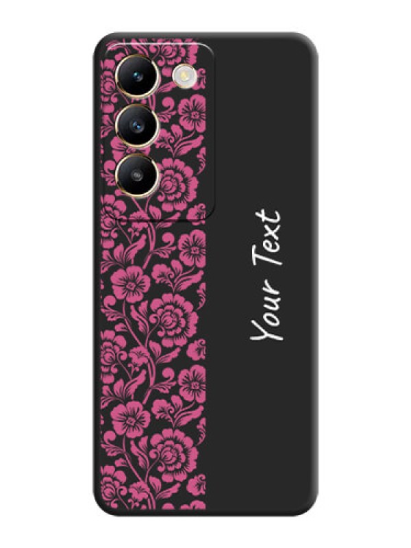 Custom Pink Floral Pattern Design With Custom Text On Space Black Personalized Soft Matte Phone Covers - Vivo T3 5G