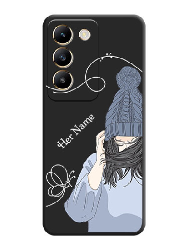 Custom Girl With Blue Winter Outfiit Custom Text Design On Space Black Personalized Soft Matte Phone Covers - Vivo T3 5G