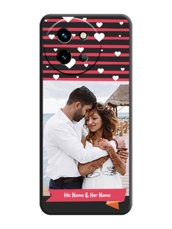 Custom White Color Love Symbols with Pink Lines Pattern On Space Black Custom Soft Matte Mobile Back Cover - Vivo T3X 5G