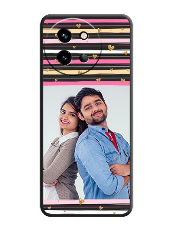 Custom Multicolor Lines and Golden Love Symbols Design on Photo On Space Black Custom Soft Matte Mobile Back Cover - Vivo T3X 5G