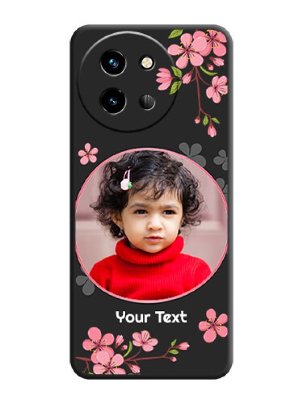 Custom Round Image with Pink Color Floral Design on Photo On Space Black Custom Soft Matte Mobile Back Cover - Vivo T3X 5G