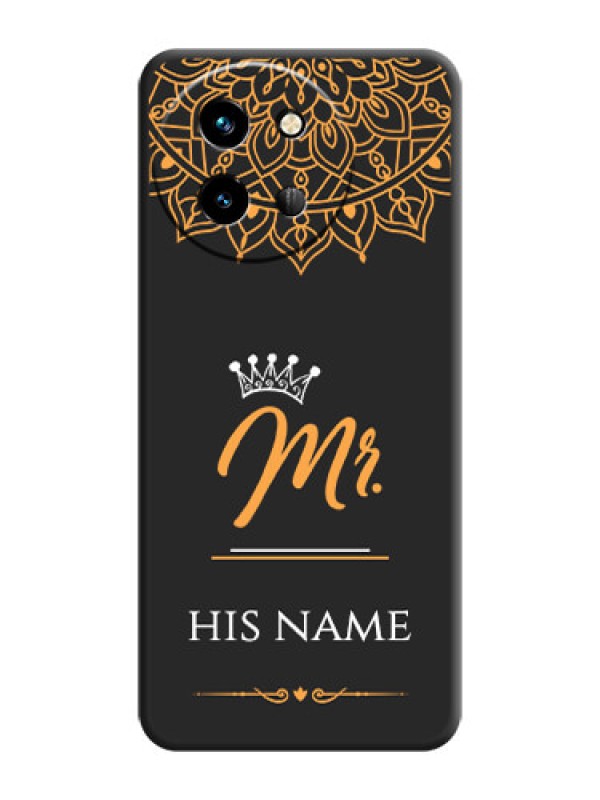 Custom Mr Name with Floral Design On Space Black Custom Soft Matte Mobile Back Cover - Vivo T3X 5G