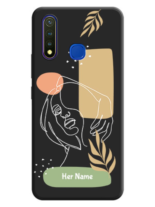 Custom Custom Text With Line Art Of Women & Leaves Design On Space Black Personalized Soft Matte Phone Covers -Vivo U20