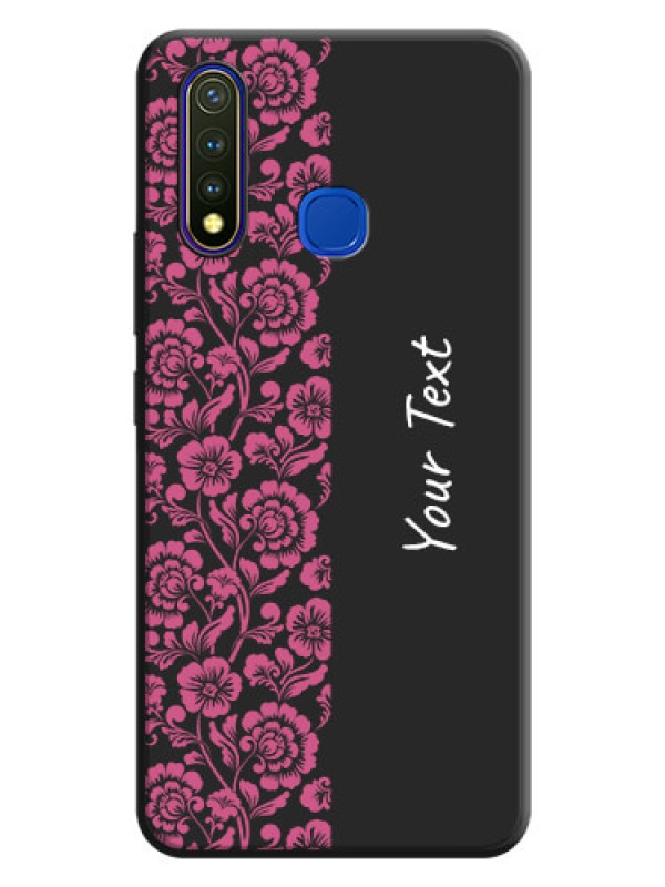 Custom Pink Floral Pattern Design With Custom Text On Space Black Personalized Soft Matte Phone Covers -Vivo U20
