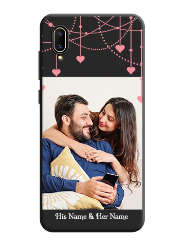 Custom Pink Love Hangings with Text on Space Black Custom Soft Matte Back Cover - Vivo V11 Pro