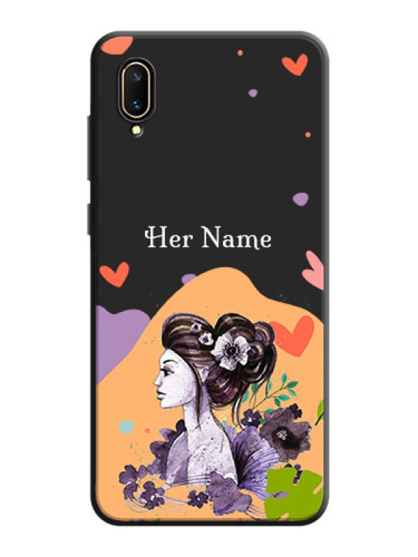 Custom Namecase For Her With Fancy Lady Image On Space Black Personalized Soft Matte Phone Covers -Vivo V11 Pro